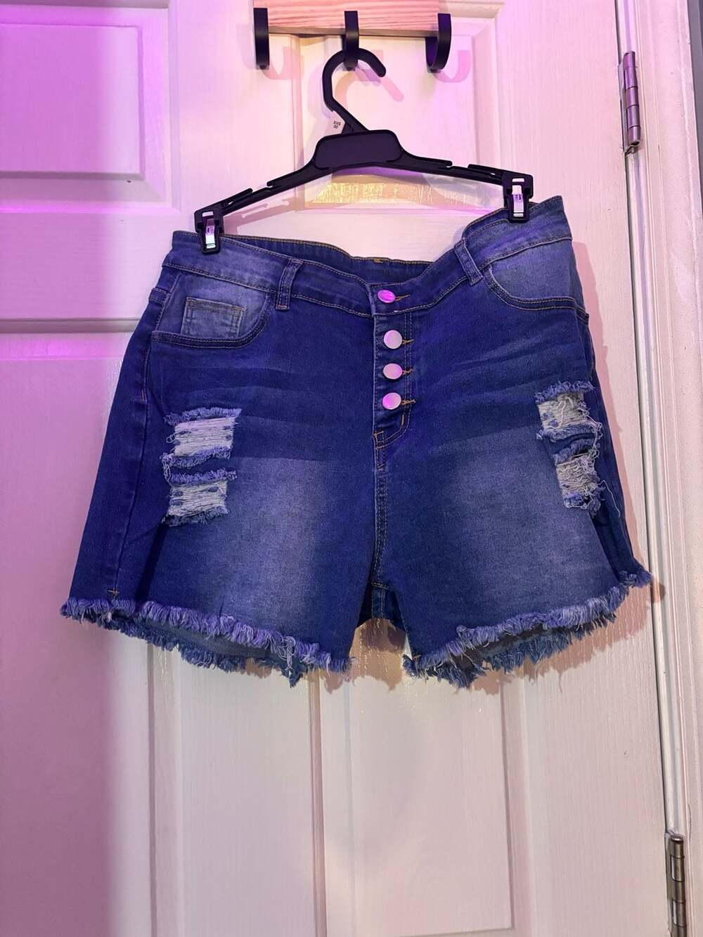 SHEIN Women's Plus Size Distressed Button Fly Raw Hem Denim Shorts XL